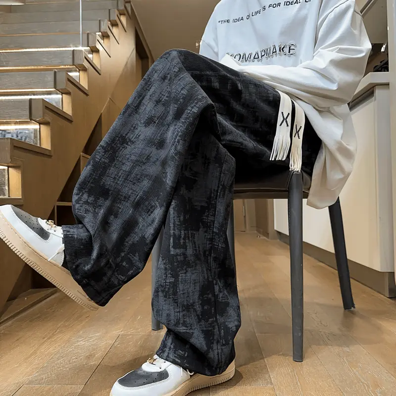 celana panjang pria corduroy gombrong kulot casual cowok korean style pewarna ikat vintage celana hitam kekinian celana pinggang karet pria celana laki laki panjang keren 1