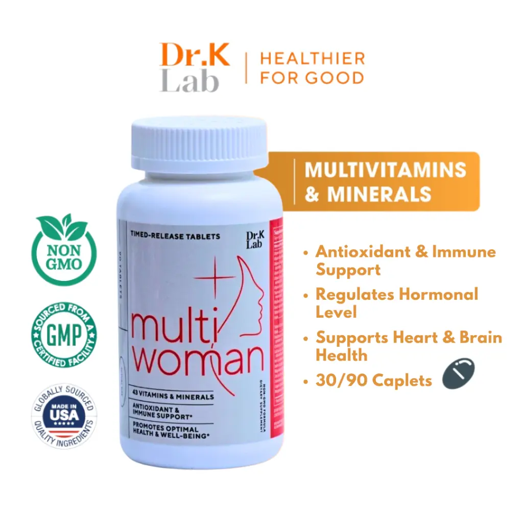 Dr. K Lab Multi Woman Supplements/Multivitamin (GMO Free) w Vitamin A, C, DHA, Cranberry, Natural Antioxidants for Optimal Women's Health for Heart and Brain Support