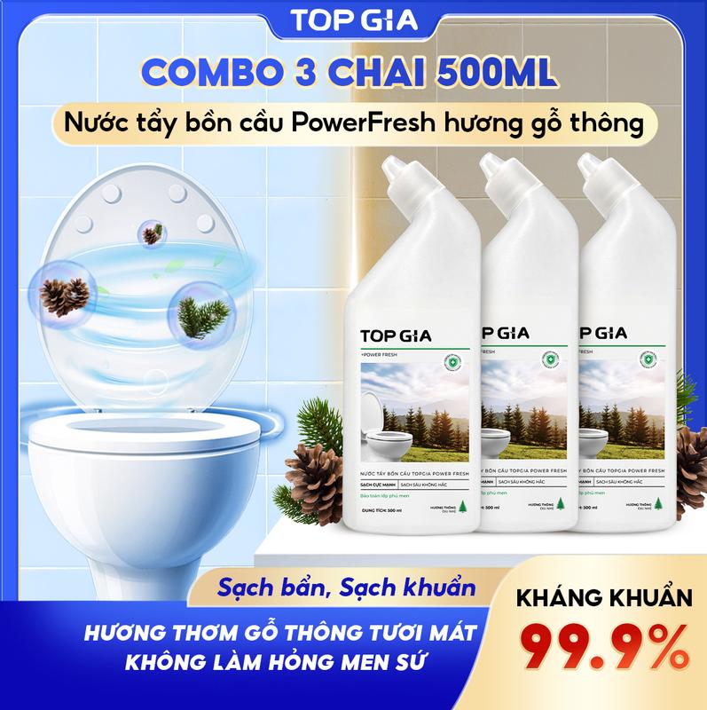   DEAL 3 CHAI  Nước Tẩy Bồn Cầu TOPGIA Sạch Bẩn Sạch Khuẩn - Tẩy Sạch Mạnh Mẽ & Nhanh Chóng - An Toàn Cho Lớp Men - Mùi Hương Gỗ Thông - Đậm Đặc & Tiết Kiệm Chất Tẩy Rửa Toilet Nhà Vệ Sinh Dung Tích 500ml - Topgiaclean 