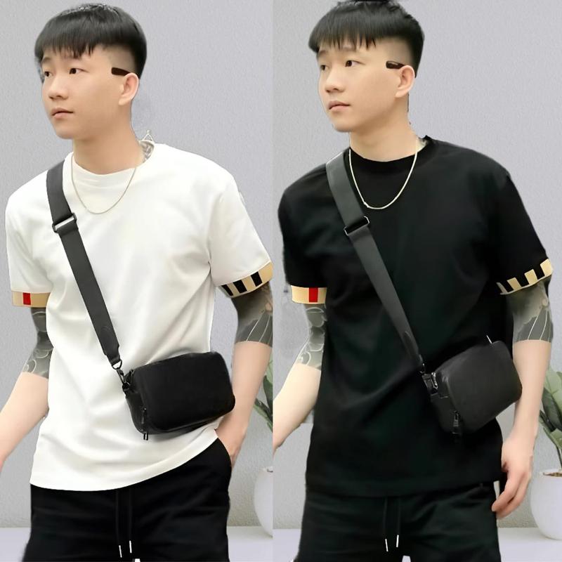 Áo Thun Nam Unisex Phối Viền Tay Thể Thao Năng Động Form Rộng Chất Cotton Mềm Mịn 1