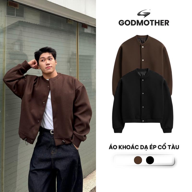 Áo Khoác Dạ Ép Cổ Tàu Phong Cách Retro GODMOTHER 2026 Style Hàn Quốc Form Rộng Tối Giản Lịch Lãm OWF25011