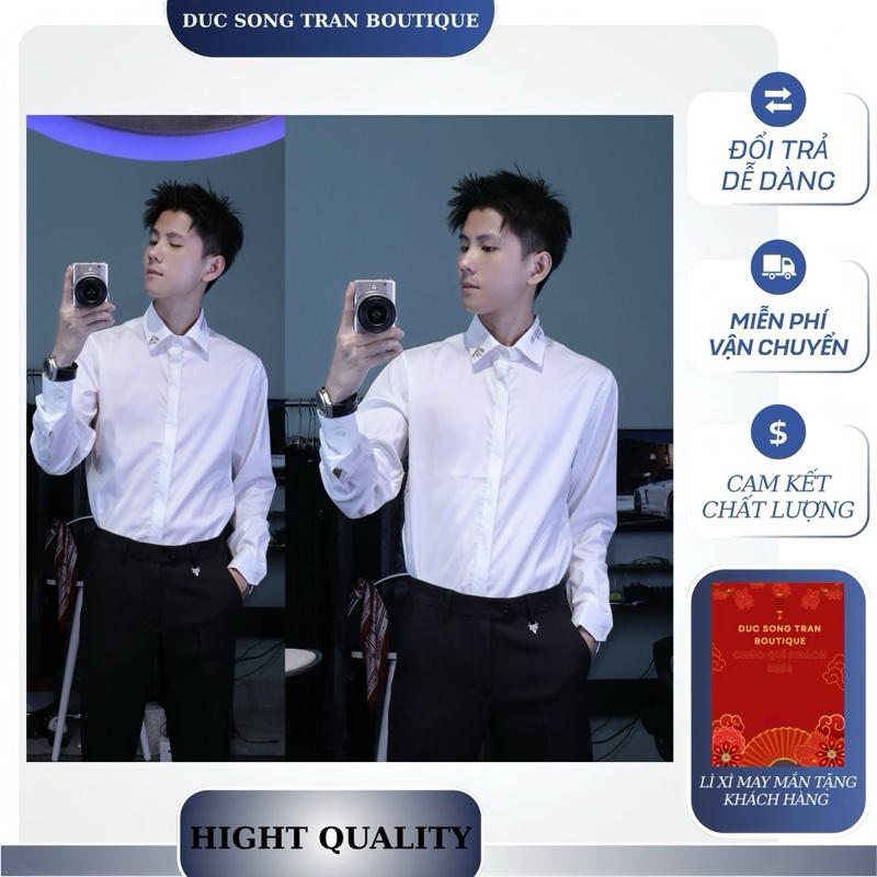    HIGHT QUALITY x DST   Áo Sơ Mi Nam Siêu Cấp Hoạ Tiết Ong Đính Đá & Cổ Thêu LUXURY vải mềm mịn siêu mướt thoáng mát size 45-85kg 