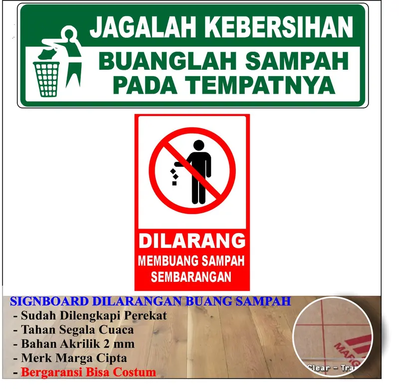 AKRILIK DILARANG BUANG SAMPAH SEMBARANGAN STIKER SIGNBOARD ACRYLIC Hijau Hitam Merah 0