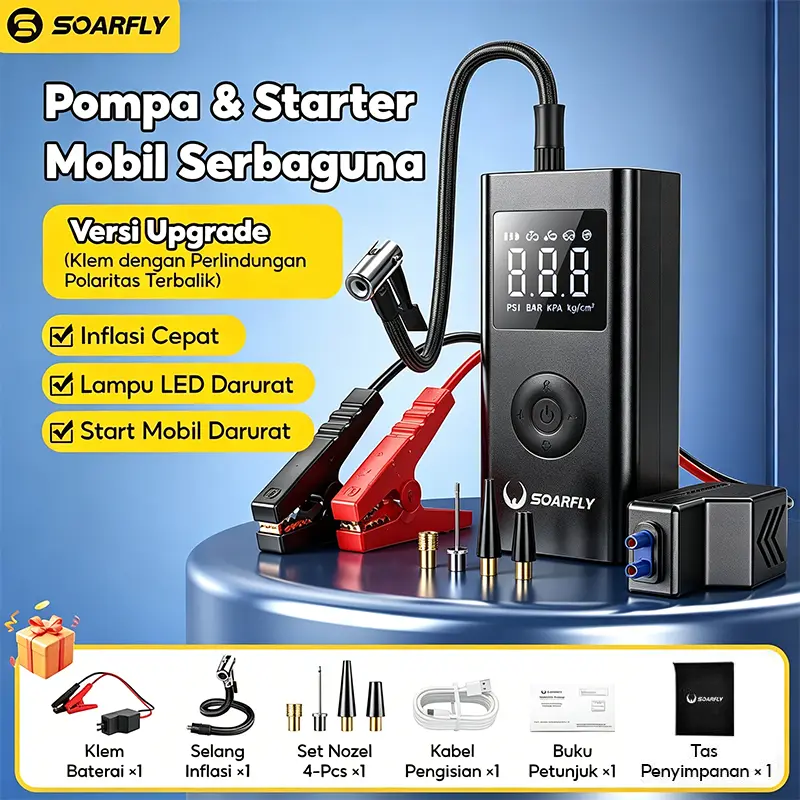 【12h shipping】SOARFLY  10000mAh Jump Starter Aki Mobil Pompa Angin Ban Mobil Elektrik Mini Car Air Infatable Pump Portable Kompresor Udara Portabel Car