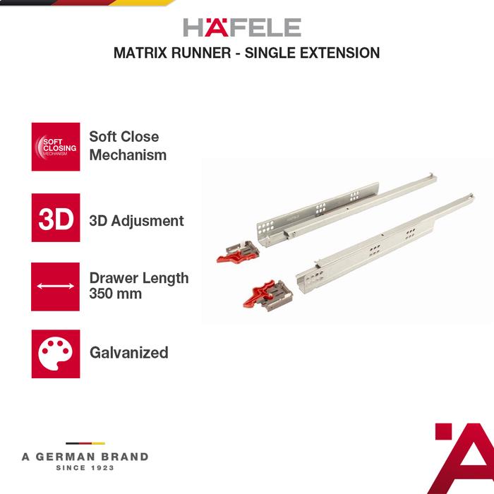 Gambar Hafele Rel Laci Tandem  Mx Runner UM A25 35 cm Slow Motion Soft Close Singel Extension 1 Pasang dari HAFELE Kota Bekasi Tokopedia