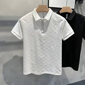 Kemeja polo berkerah jacquard putih, kaos lengan pendek pria motif baru musim panas, kemeja lengan pendek kasual bisnis kelas atas.