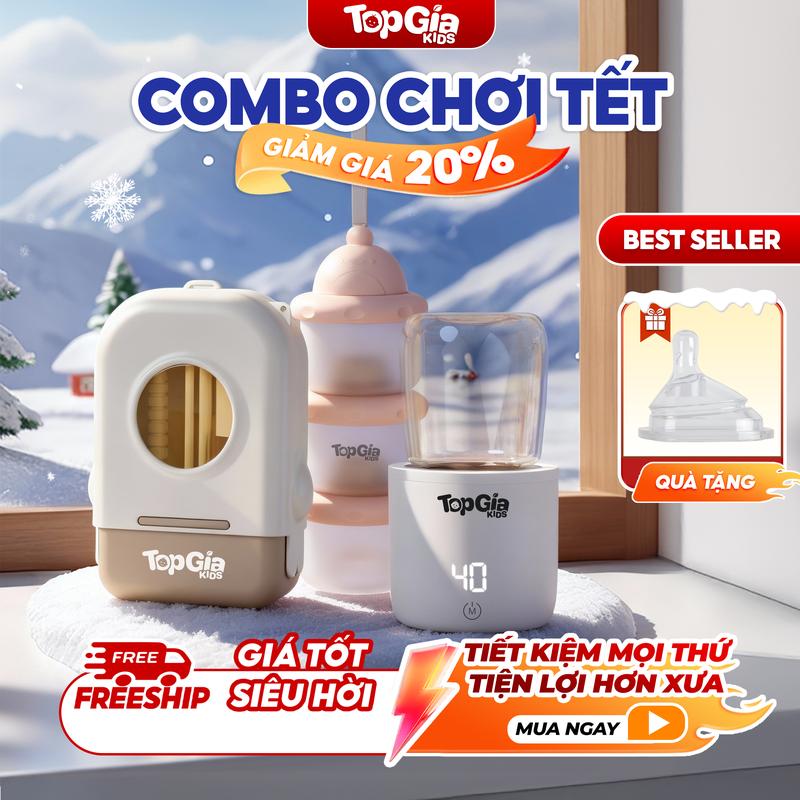   COMBO CHƠI TẾT  Máy hâm sữa mini cầm tay cao cấp T1-01 Bộ cọ rửa bình Hộp trữ sữa bột Topgiakids. Bảo hành 3 năm lỗi 1 đổi 1 trong 30 ngày  Tặng kèm 1 núm ti 1 bình hâm sữa và 4 đầu chuyển đổi cổ bình  