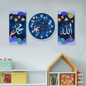 SET Jam Dinding Karakter Anak Astronot Luar Angkasa Hiasan Dinding Kamar Anak Cowo