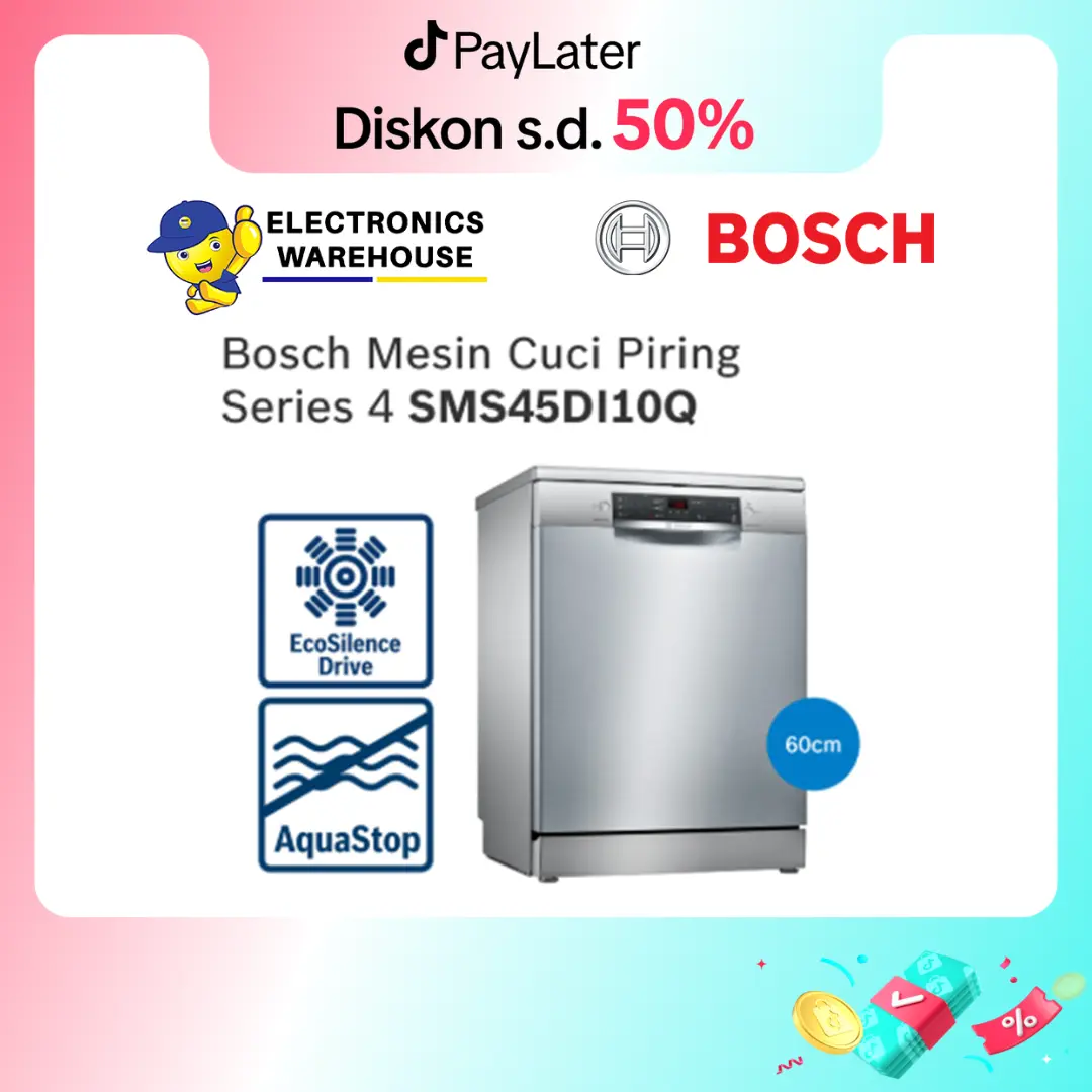 Bosch SMS45DI10Q Free-Standing Dishwasher 60 cm Seri 4 Silver Inox Mesin Cuci Piring Hemat Air