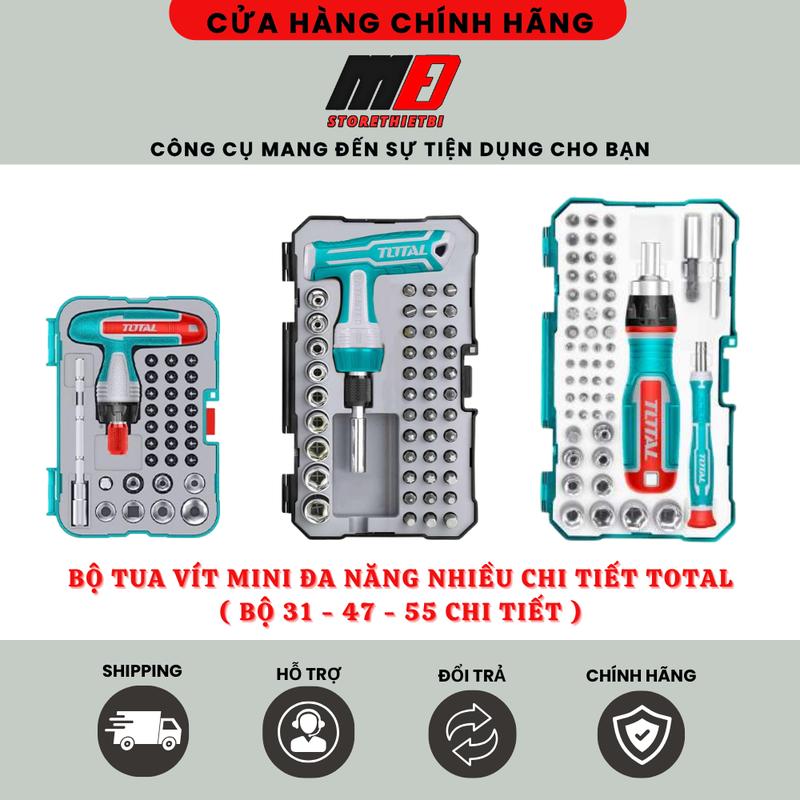 Bộ Tua Vít Mini Đa Năng Nhiều Chi Tiết Total Bộ 31 - 47 - 55 Chi Tiết Chất Liệu Thép CR-V Và Thép S2
