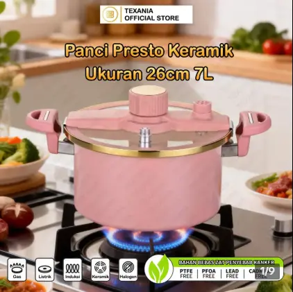 [VIRAL] (ISCHAINDYOFC) Panci Presto Keramik Premium 26cm 7 Liter – Stainless Steel Anti Lengket - Masak Cepat & Hemat Gas - Tutup Kaca Bebas PFOA PTF