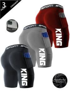 3 Pack Shorts deportivos para hombre con estampado 'REY', mezcla de poliéster de alta elasticidad y spandex, transpirables de secado rápido con bolsillos para entrenamiento de baloncesto y natación de compresión
