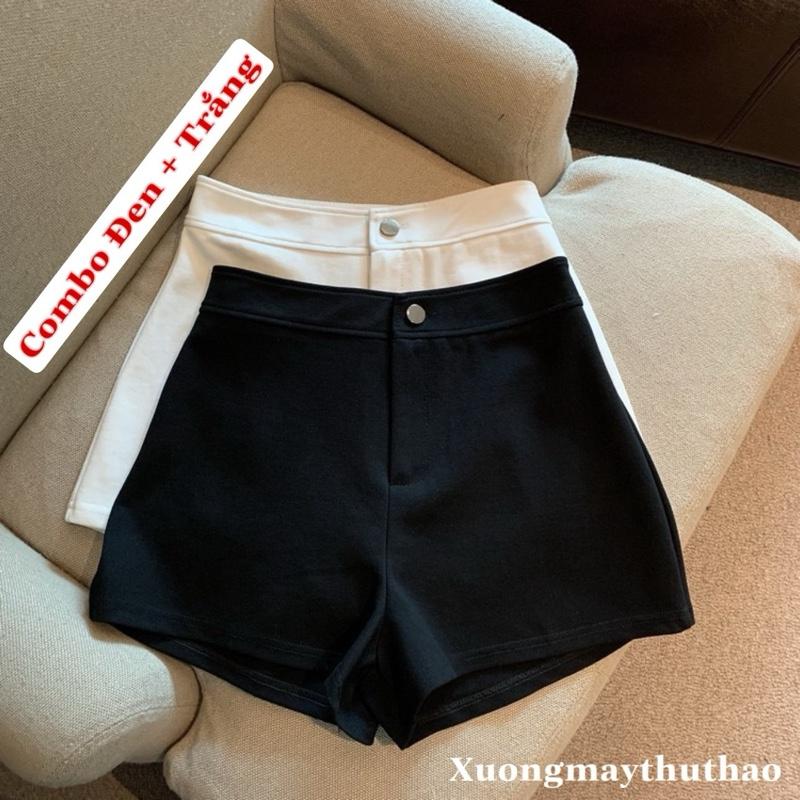    SÉT 2 QUẦN   Quần short nữ cạp cao chất umi co dãn cài cúc 