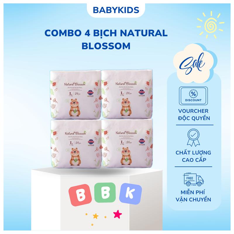 Combo 4 Bịch Bỉm Thuần chay Natural Blossom mỏng mềm thấm hút tốt an toàn cho bé