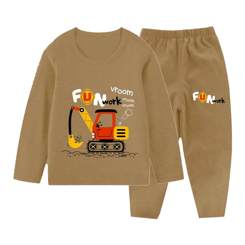 Setelan Piyama Anak Excavator Lengan Panjang / Baju Tidur Lengan Panjang Anak Cewek Cowok 1