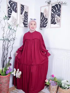 Fidabe Gamis Aleea Rayon Twill Burgundy - Baju Muslim Wanita Elegan dan Nyaman Dress Syari Panjang Lebaran