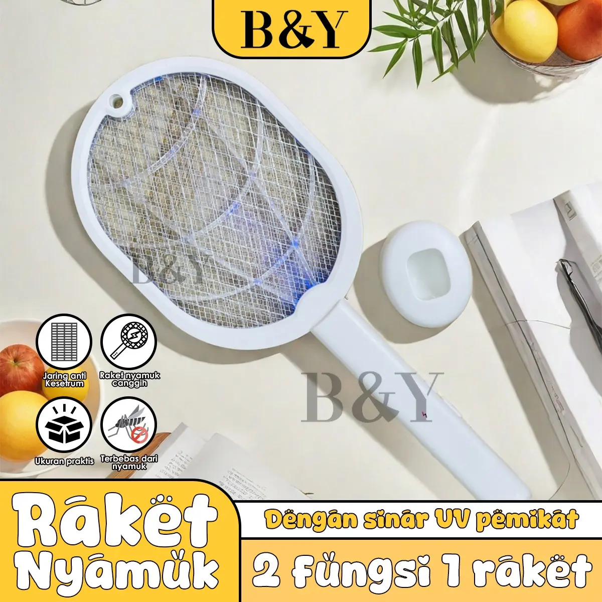 Raket Nyamuk Dutron DT-SE-10 dengan 3 Lapis Kawat, Baterai 500 mAh dan Lampu UV Otomatis - B&Y