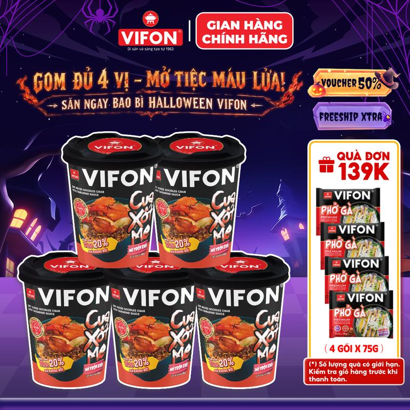 Set 5 Ly Mì Trộn Xốt Cua Xốt Me/ Tôm Cháy Tỏi VIFON 90gr/ Ly