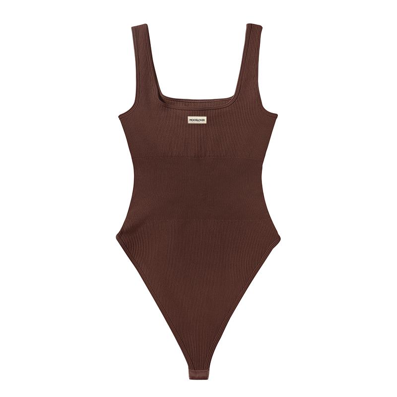 Mooslover Women's Bodysuits Sexy Ribbed Sleeveless Square Neck Sleeveless Tank Tops Bodysuit 2