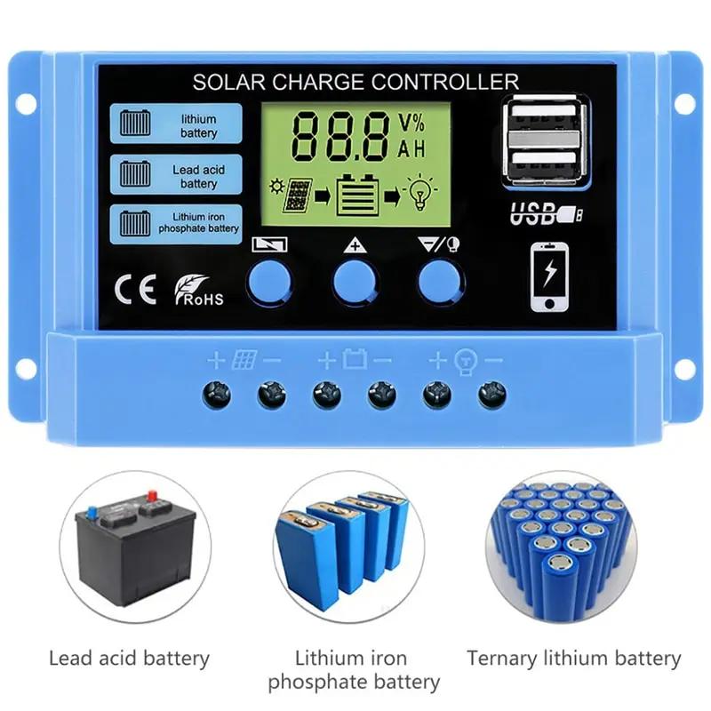 Product Introduction of Solar Controller 12V/24V 30A 20A 10A Solar Regulator PWM Battery Charger LCD Display Dual USB 5V Output Metal Adjustable Metal Adjustable 40