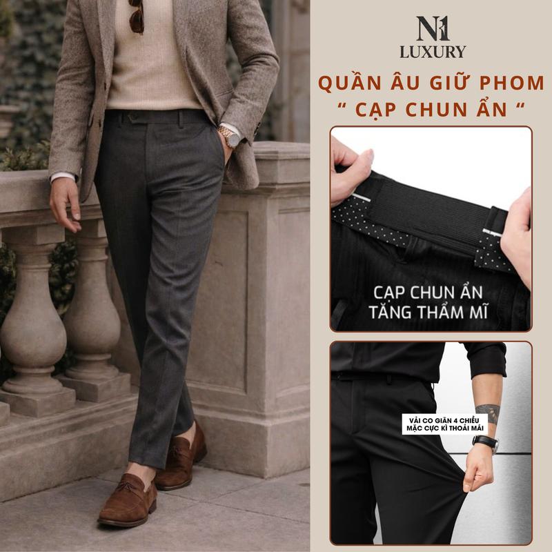Quần Âu Nam Cạp Chun Ẩn Cao Cấp, Co Giãn 4 Chiều, Vải Cotton Bamboo Mịn Mát, Form SlimFit Đứng Dáng, Ôm Phom, Trẻ Trung, Thanh Lịch