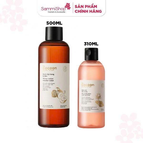 COMBO Cocoon Nước Sen Hậu Giang Lotus Soothing Toner 310ml và Nước tẩy trang Cocoon bí đao Winter melon micellar water 500ml IP02