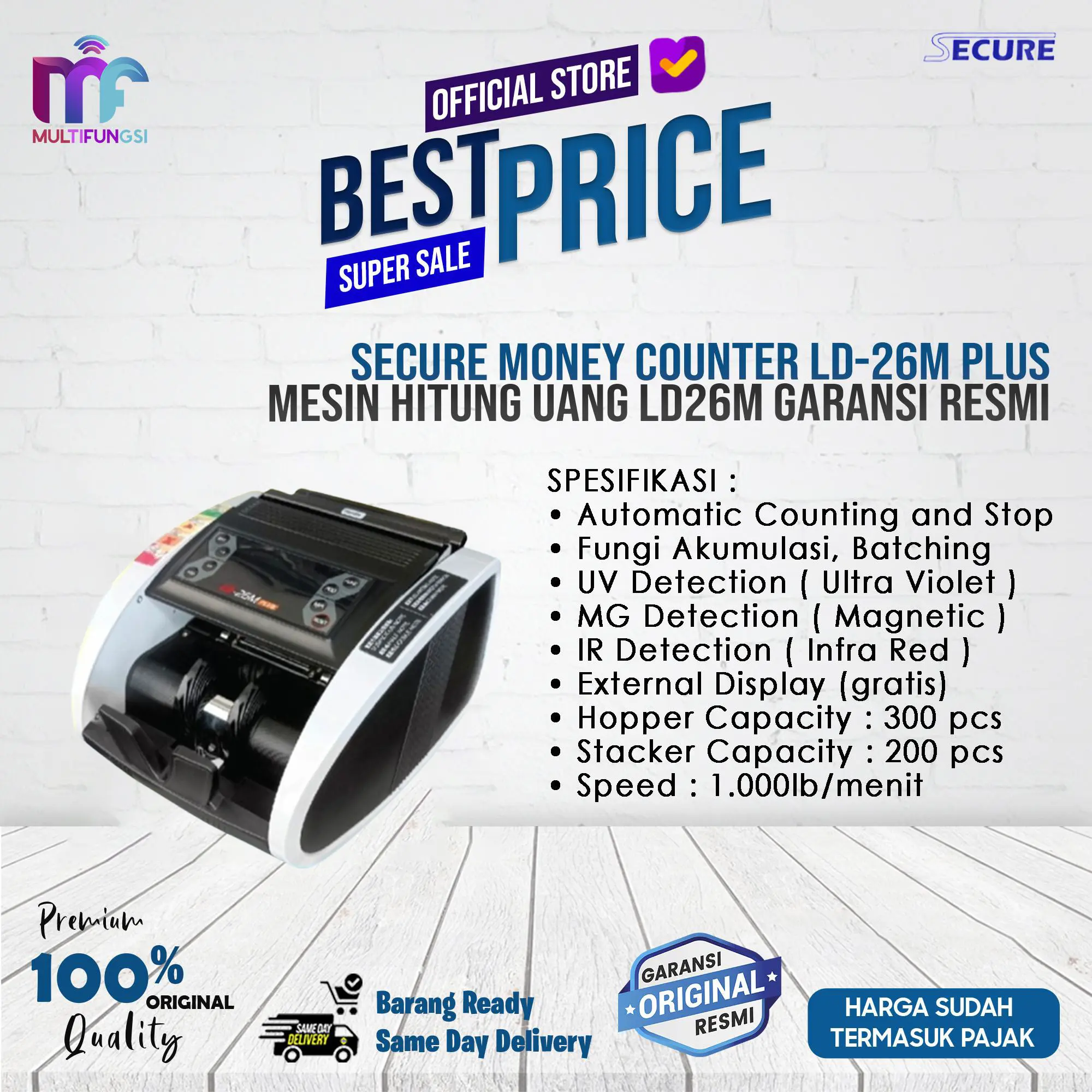 Secure Money Counter LD-26M Plus/Mesin Hitung Uang LD26M Garansi Resmi