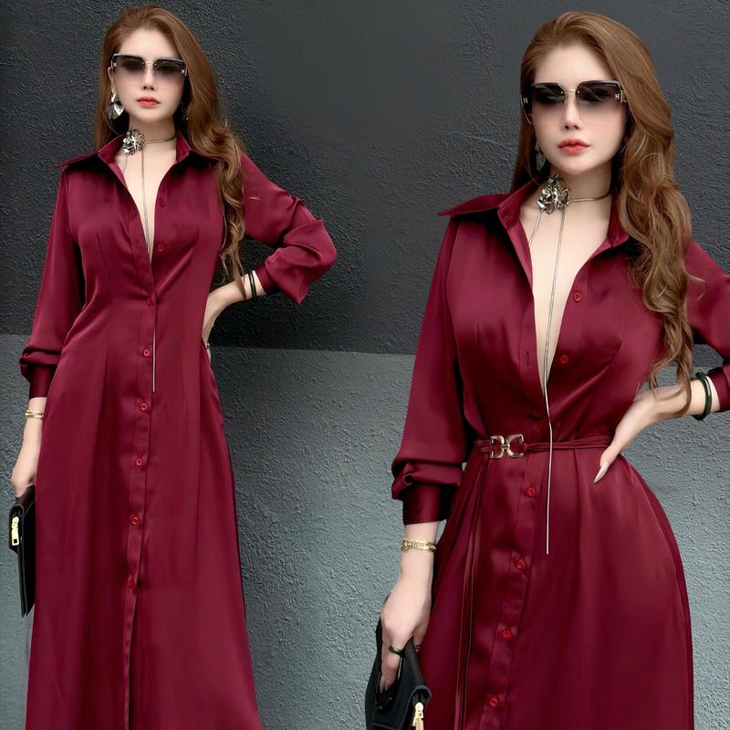  ĐẦM Sơmi LỤA QUEEN thiết kế cao cấp dáng A xoè  kèm dây lưng  