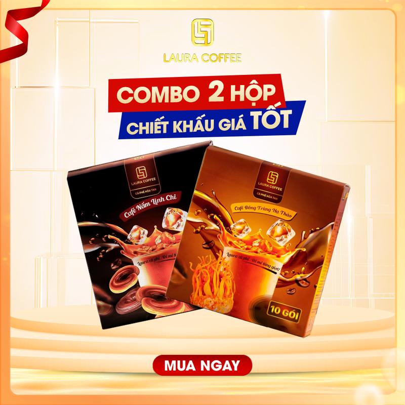Combo 2 HỘP Cà Phê vị Nấm Linh Chi - Đông Trùng Hạ Thảo - Laura Coffee - Nhật Kim Anh