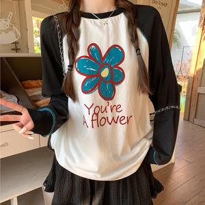 Women's Colorblock Letter Print Long Sleeve Top, Loose Fit Fall Fashion, Casual Slimming Sweatshirt for Women 3700 Womenswear Round Neck Crewneck Floral