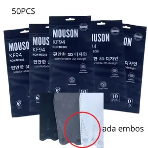 Masker KF94 Mouson Original 4 Ply – Bundle 5 Pack (Isi 50 Pcs) | Ada Cutingan V, Embos ORI, Tali Kuat Nyaman Dipakai