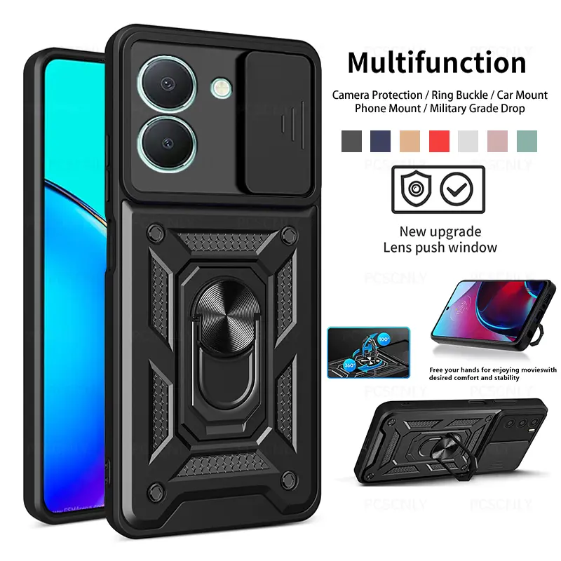 Shockproof Phone Case For VIVO Y27 Y36 5G Camera Protection Casing Finger Ring Holder Cover New Design V2302 V2248 V2247