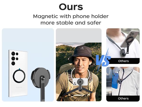 Holder Leher Magnetik 3in1 Universal - Bebas Tangan Vlog POV Travel Anti Goyah Holder Kamera Aksi & HP Magnetik - Tahan Air untuk Outdoor - Gratiss Ongkir