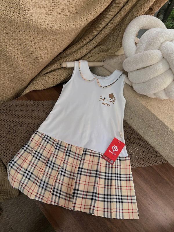 Váy Suông Sát Nách 2 Màu Đuôi Cá Xếp Li Caro Kem 29A Dành Cho Bé Gái