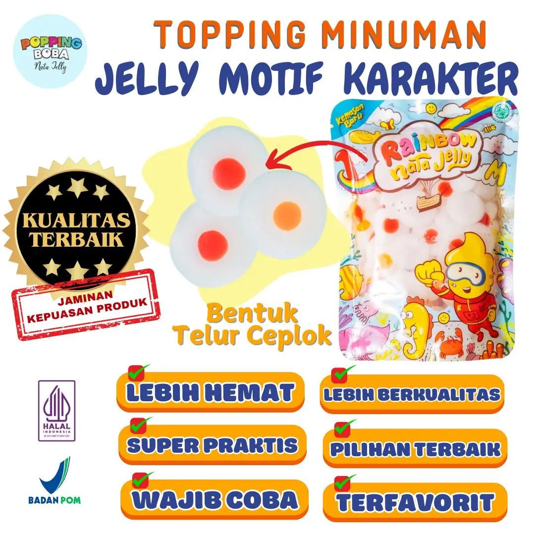 Jelly Motif Karakter Topping Minuman - Jelly Bentuk Telur Ceplok Mini Cocok Untuk Semua Minuman | Popping Boba Meletus Pecah Dimulut Nata Jelly