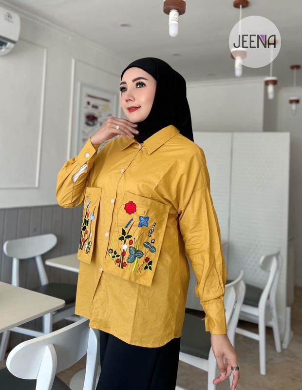 Jeena - Alya Shirt Baju Nyaman Mustard | Pink & Mint Tersedia Atasan Basic Casual Oversize Linen Muslim Panjang Simple 5