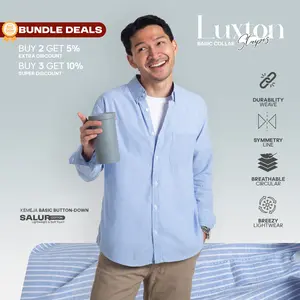 Kemeja Garis Pria WOODCUTTER Basic Luxton Stripes Lengan Panjang Salur Casual Kerja - Light Blue Biru Muda