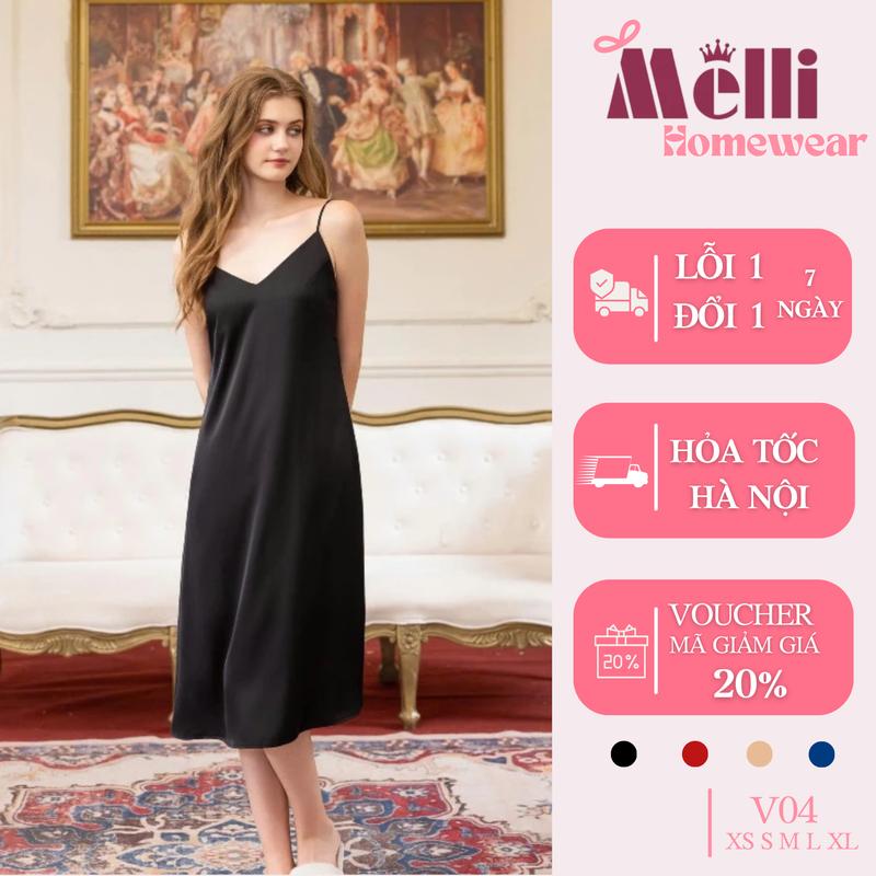 V04 Váy ngủ 2 dây Melli chất lụa Latin cao cấp dáng dài Đầm 2 dây nữ mặc nhà trơn sexy quyến rũ gợi cảm mềm mại