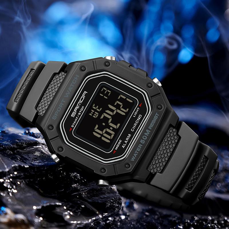 Đồng Hồ Kỹ Thuật Số Mặt Vuông Nhỏ AW24 SANDA 2156, Chống Nước 50 Mét, Đa Chức Năng, Đèn LED, Lịch, Dạ Quang, Thích Hợp Cho Nam Thể Thao Thường Ngày Unisex