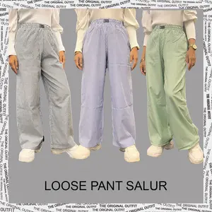 TOO Celana panjang Stripes Salur Santai Celana Loosepant Kaki Lebar Celana Panjang Couple Wanita Pria  Motif Garis Tidak tebal / Lentur dan Tidak Nerawang