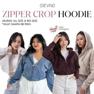 Cievno Hoodie Zipper Crop Premium ALL SIZE & BIG SIZE XL Wanita Sweater Top Oversize Outer Panjang Fleece Tebal Topi Basic Material Premium Cotton Fleece Jahitan Rapi Garansi Kepuasan