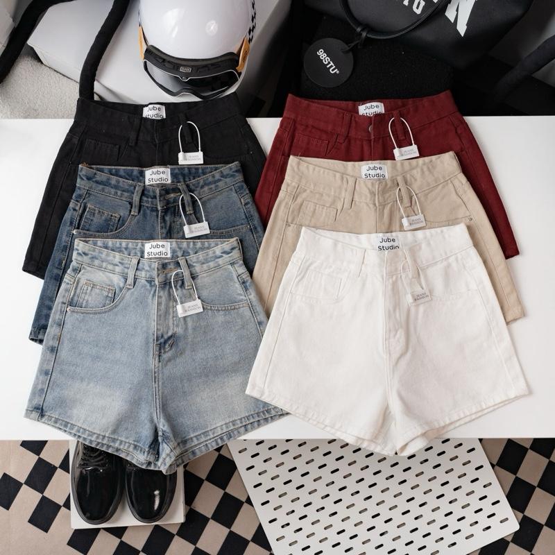 (VẢI QC-CAO CẤP) Quần Short Jean Nữ Trơn Lai Cuốn Màu Retro