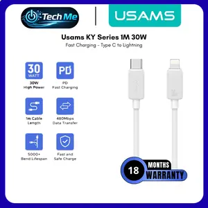 USAMS Data Cable 30 W Type-C to Lightning Fast Charging Striped KY Series 1M SJ692