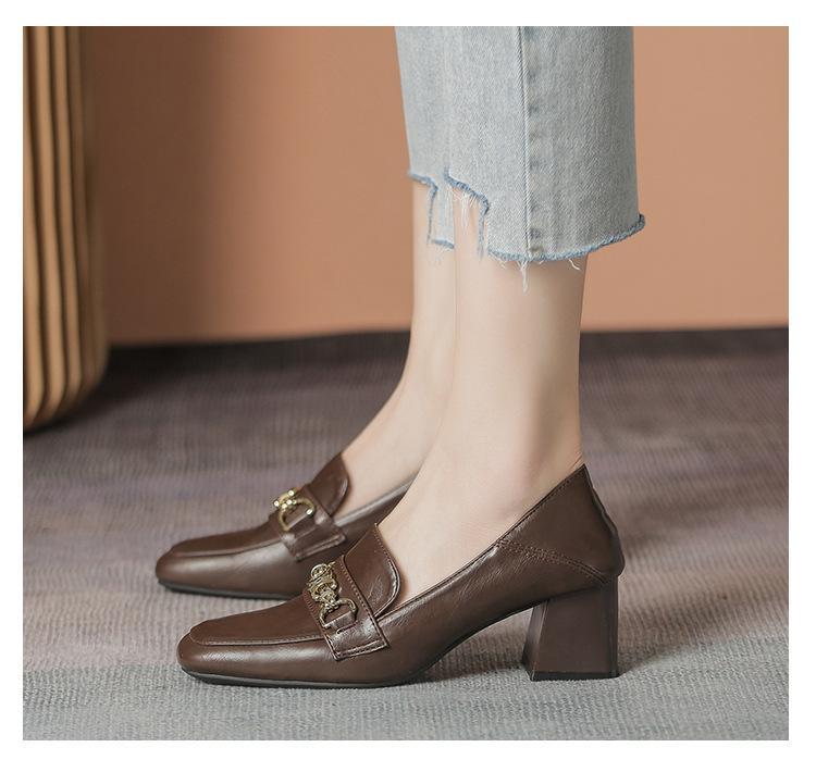 Product Introduction of Lefu shoes, white leather shoes, fashionable design, new high heels, square toe, thick heel shoes 18