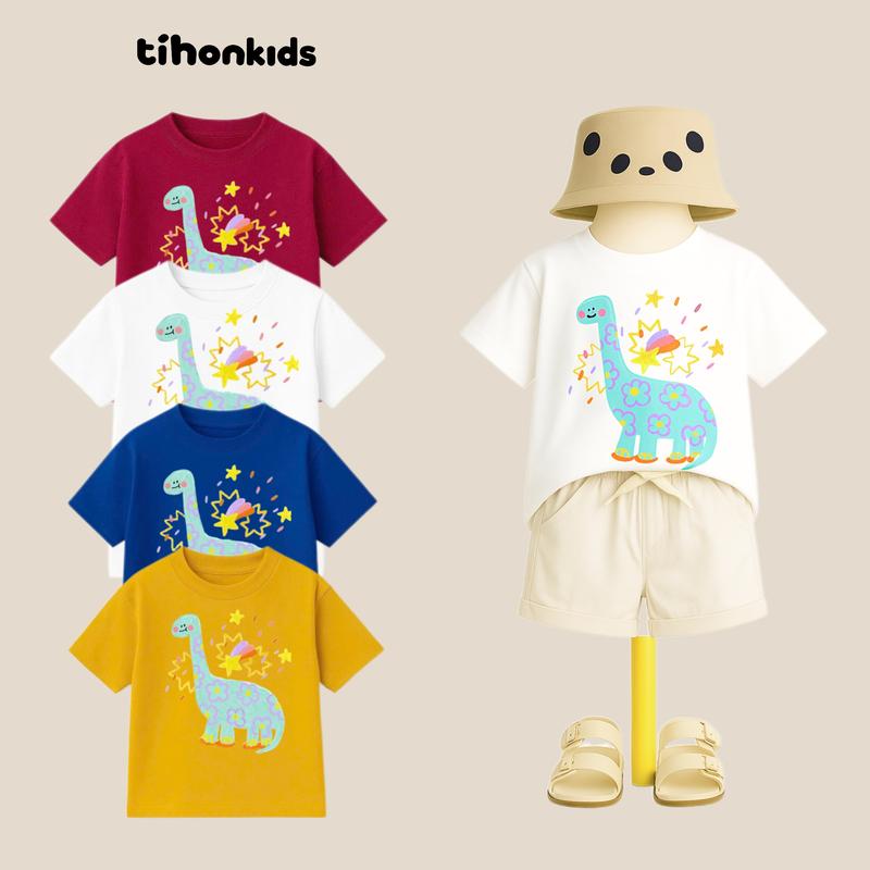 A04 TIHONKIDS - Áo Phông Trẻ Em Hình Khủng Long Cộc Tay Chất Cotton Mềm Mịn | Hình In Cực Xinh Form Rộng Thoải Mái | Bé 2 -10 Tuổi