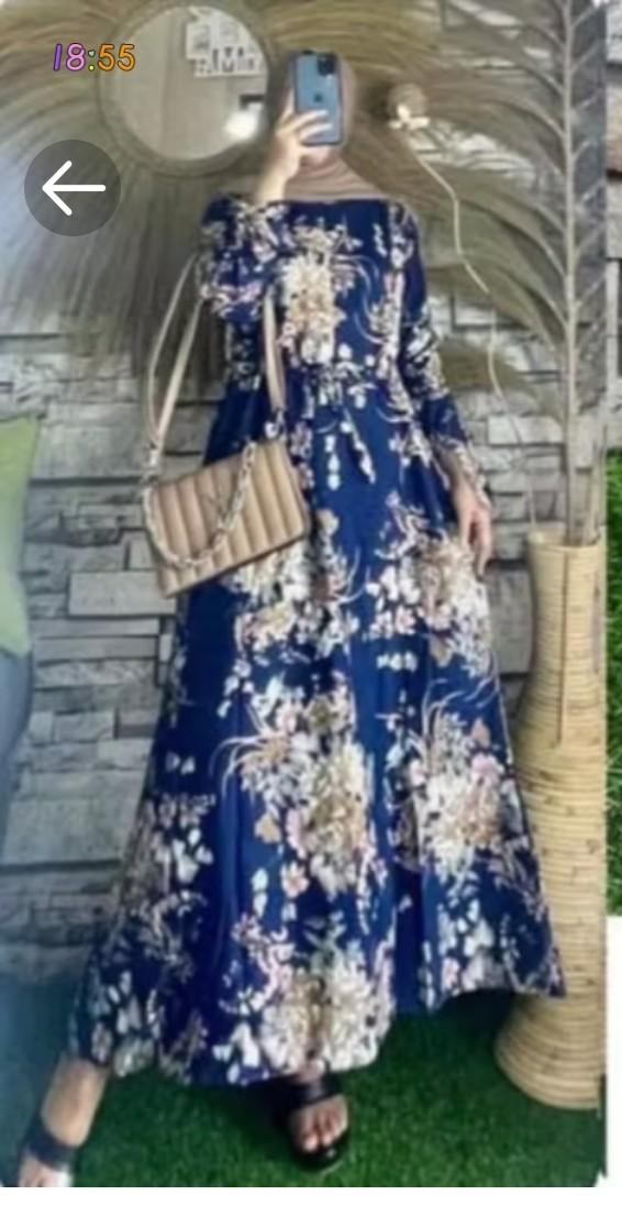 Product Introduction of Gamis Katun Jepang Motif Bunga Busui Resleting Lengan Rempel Terdapat Tali Pinggang Dan Kantong Saku 2