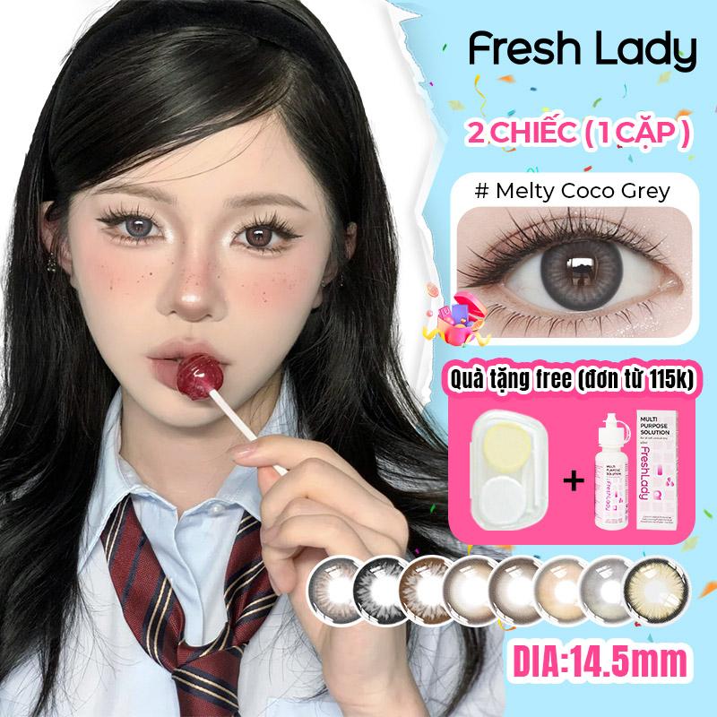 【Live 14.50mm Kính áp tròng 1 Cặp Freshlady 0 độ màu xám hạn sử dụng 6 tháng màu xám thời trang Lens Tặng khộp đựng lens nửa năm