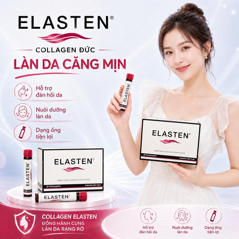 Collagen Elasten (28 ổng/hộp) hỗ trợ tăng cường đàn hồi da, chống lão hoá, tóc chắc khoẻ.