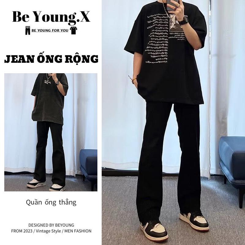  Beyoung. X-Quần jeans nam đen boy phố quần âu nam hàn quốc quần jean ống loe hiphop style quần retro xu hướng quần jean ngố lưng cao quần ống loe  nam Menswear Pants Ong 