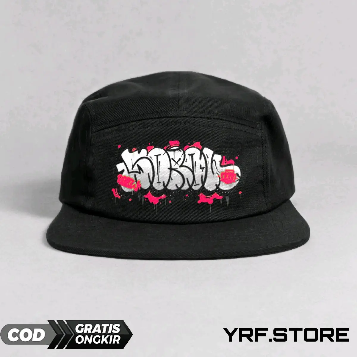 Topi skena,YRF.STORE Warna Hitam dengan Logo Sablon Unik GRAFFITI Abu putih merah Simpel,topi skena,topi snapback,topi skena outfit